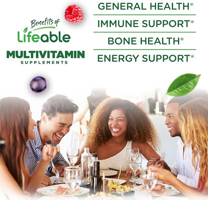 Lifeable Sugar Free Multivitamin Gummies | with Vitamin A, C, D, E, Niacin, B6, Folate, B12, Biotin, Pantothenic Acid, Iodine, Zinc | Great Tasting Adult Multivitamin Gummy | 90 Gummies