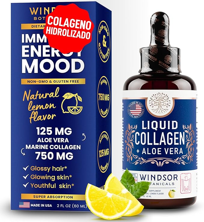 Colageno Hidrolizado para Mujer - Colágeno Líquido para Mujeres con Suplemento de Aloe Vera - 750MG Péptidos de Colágeno Marino 125mg Aloe Vera - Colágeno de Pescado Líquido - 60ml Gotas de Colágeno