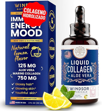 Colageno Hidrolizado para Mujer - Colágeno Líquido para Mujeres con Suplemento de Aloe Vera - 750MG Péptidos de Colágeno Marino 125mg Aloe Vera - Colágeno de Pescado Líquido - 60ml Gotas de Colágeno