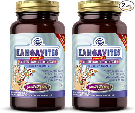 SOLGAR Kangavites, Bouncin’ Berry Flavor - 120 Chewable Tablets, Pack of 2 - Complete Multivitamin & Mineral Formula for Children - Vegan, Gluten Free