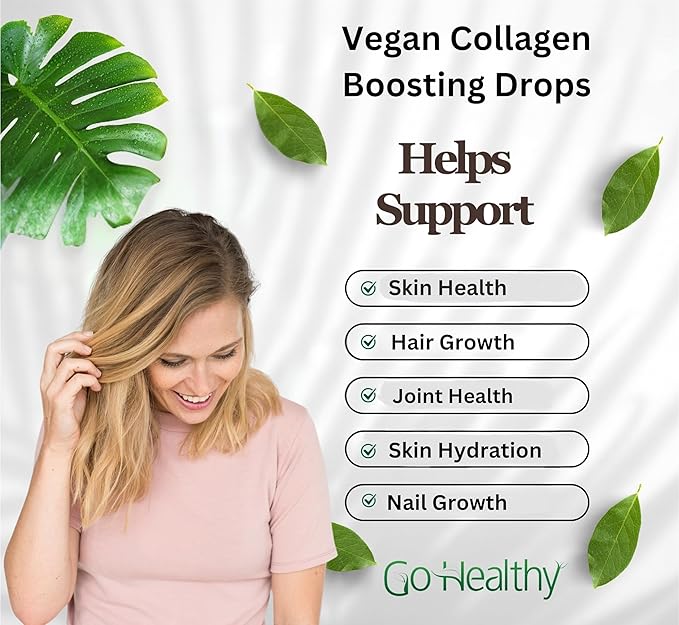 Go Healthy Vegan Collagen & Biotin Liquid Drops for Women & Men - Supports Healthy Hair, Nail & Skin, Boosts Metabolism - Non-GMO, Sugar Free - 60-Day Supply