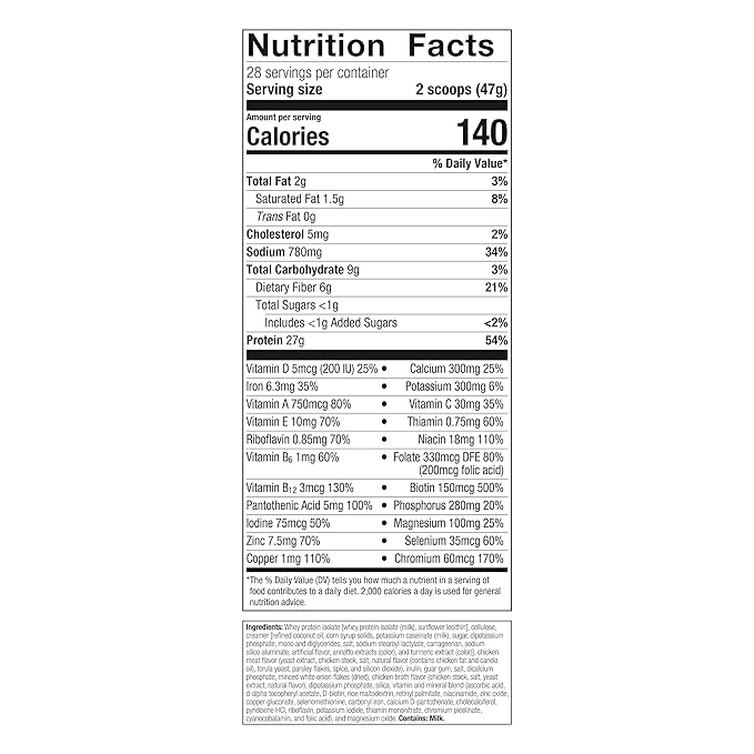 Bariatric Advantage High Protein Meal Replacement Drink Mix, Protein Powder Whey Isolate for Gastric Bypass and Sleeve Gastrectomy Patients, 27g Protein, Lactose Free - Chicken Soup - 28 Servings