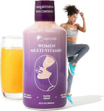 Liquid multivitamin for Women - 32Fl.oz (960ml) - Unlock The Secret Recipe | Energy and Beauty Booster | 100% Organic Aloe Vera Liquid multivitamin for Glowing Skin and Vibrant Health