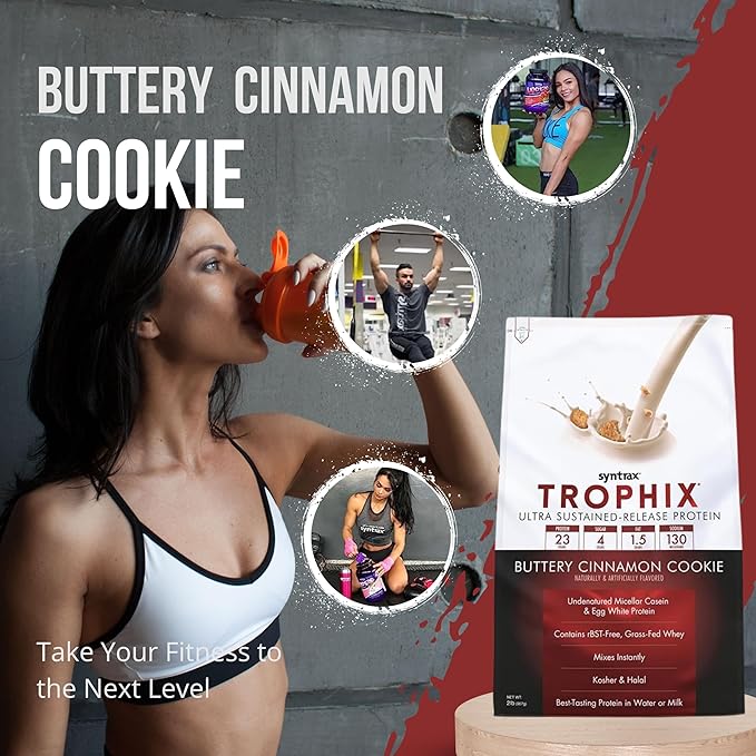 Syntrax Bundle: Trophix Undenatured Casein Protein Buttery Cinnamon Cookie - Instant Mix Whey Protein & Egg White Protein Powder - 2lbs High Protein Powder and Worldwide Nutrition Keychain