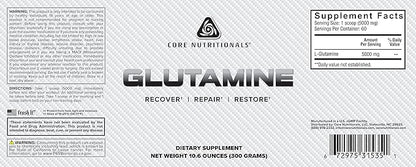 Core Nutritionals Glutamine, Enhances Muscle Growth and Immune Support, 5000mg, 60 Servings