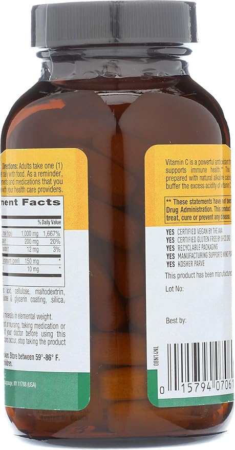 Country Life Buffered Vitamin C 1000mg with Bioflavonoids, Calcium, Magnesium, Potassium - Immune Support, Vegan Capsules, Gluten-Free, Gentle on Stomach - 100 Tablets