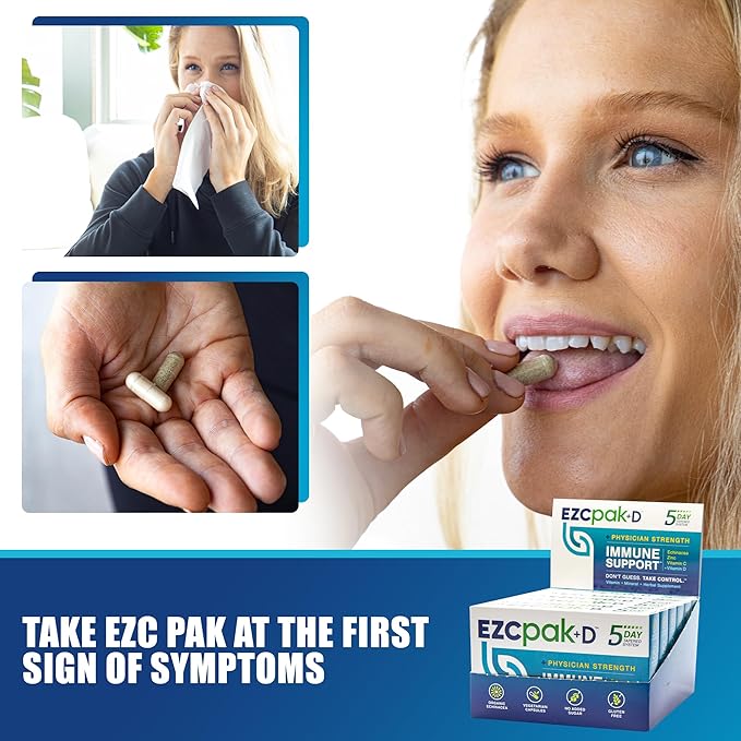 EZC Pak 5-Day Immune System Booster with Echinacea, Vitamin C, Zinc & Vitamin D - Tapered Immune Support Supplement for Adults - Supports Immunity, Easy Travel-Size Supplement Pack - (Pack of 6)
