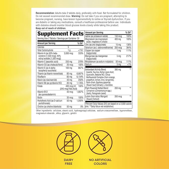 Nature's Way Completia Diabetic Multivitamin, Provides Essential Nutrients, with Alpha Lipoic Acid, Cinnamon, Fenugreek, Taurine, Lutein, High Potency B-Vitamins, 60 Tablets (Packaging May Vary)