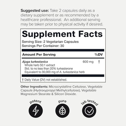 Ultra Strength Turkesterone Supplement for Men - 30,000mg, 50x Concentrated - 20% Turkesterone - 60 Vegetarian Capsules 600mg Serving - 3rd Party Tested - 1-Month Supply - Ecdysterone Companion Toniiq
