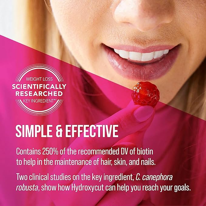 Hydroxycut Gummies +Women, Strawberry - 99% Caffeine Free - Supports Hair, Skin & Nails - Metabolize Carbs, Proteins & Fats