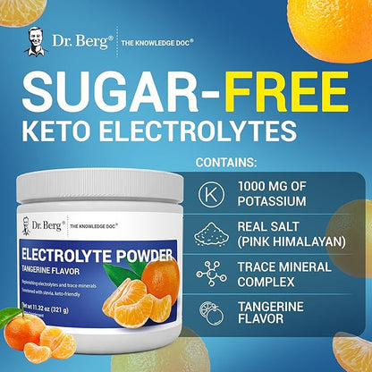 Dr. Berg Zero Sugar Hydration Keto Electrolyte Powder - Enhanced w/ 1000 mg of Potassium & Real Pink Himalayan Salt (NOT Table Salt) - Tangerine Flavor Hydration Drink Mix Supplement - 50 Servings