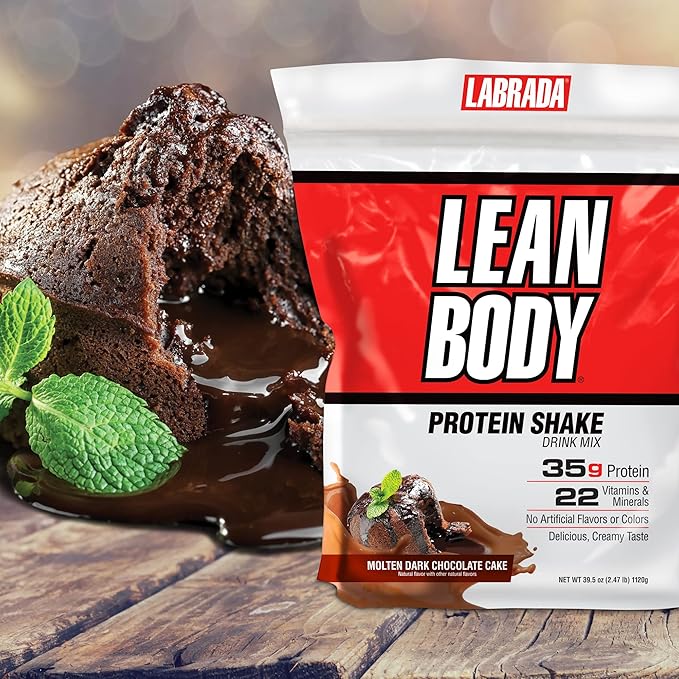 Labrada Lean Body Hi-Protein Meal Replacement Shake, Molten Dark Chocolate Cake PACKAGING MAY VARY