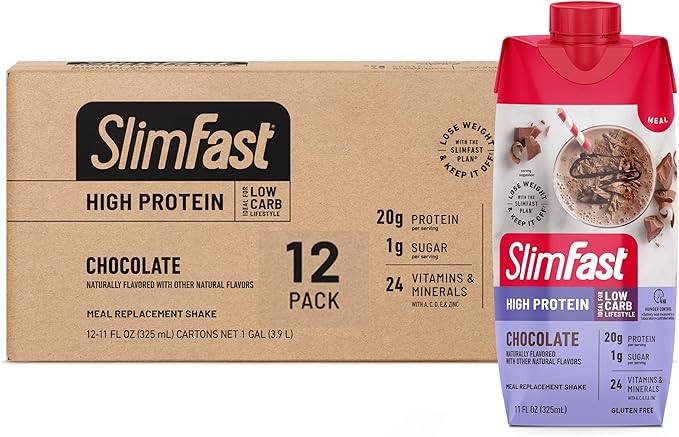 SlimFast High Protein Chocolate Bundle- 12 Count of Chocolate High Protein Meal Replacement Shakes (20g Protein) with 26 Servings of Chocolate High Protein Powder Mix (20g Protein)