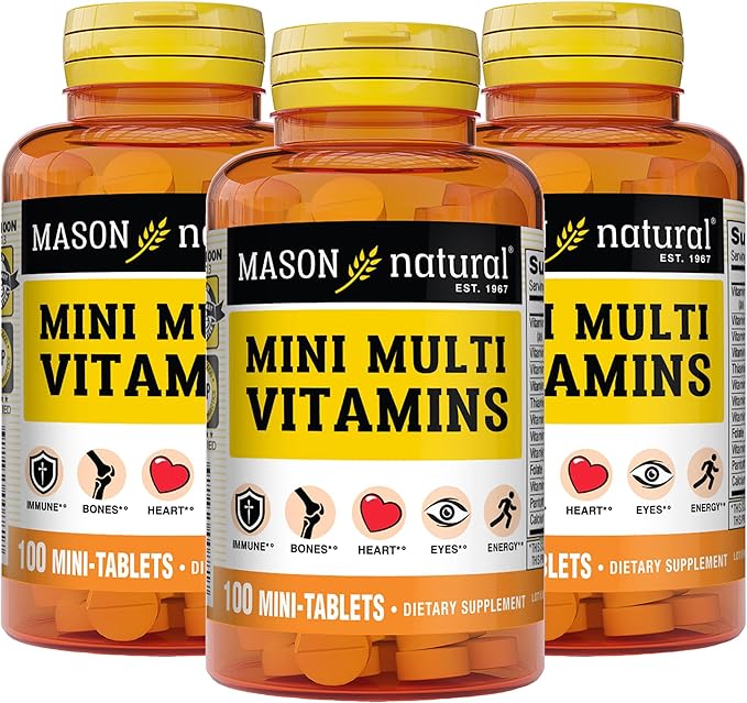 MASON NATURAL Daily Multiple Vitamins - Vitamins A, C, D3, E, B1, B2, B3, B6, B12, Folate and Calcium for Overall Health, 100 Tablets (Pack of 3)