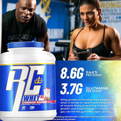 Ronnie Coleman Signature Series Whey XS Protein Powder, Pre Workout Shake Mix for Lean Muscle Support, Low Sugar Supplement for Women & Men, Strawberry Milkshake Flavor, 5 lb