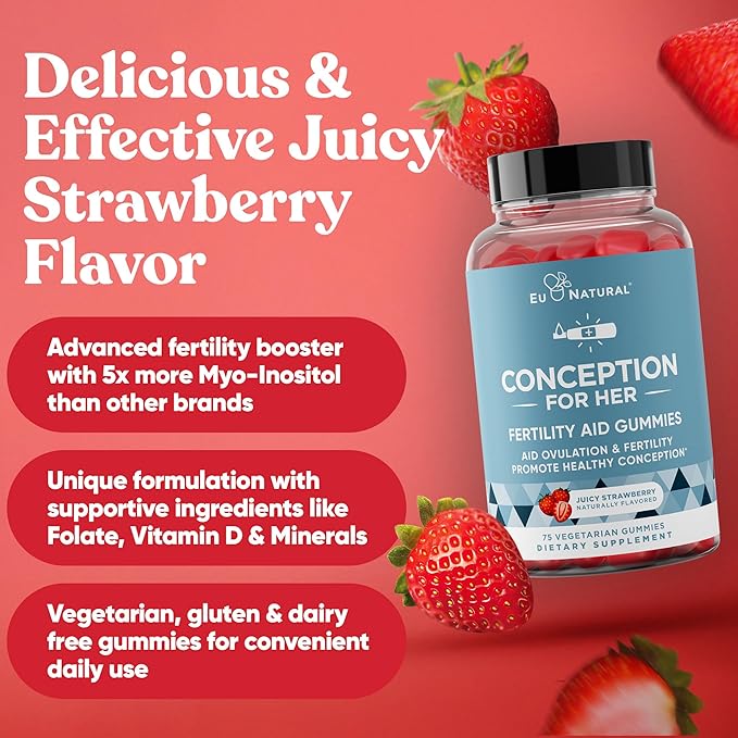 Conception for Her Fertility Gummies - Fertility Supplements for Women with Myo Inositol, Folate & More Essential Nutrients - Delicious Juicy Strawberry Hormone Balance Vitamins, 75 ct Gummies