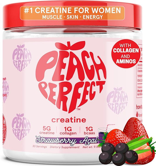 Creatine Monohydrate Powder, Glute Builder Creatine for Women with Collagen, BCAAs, 5g Vegan Micronized Creatine per Serving, for Energy, Muscle Support, 30 SVG, Strawberry Acai