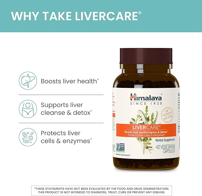 Himalaya LiverCare for Total Liver Support, Cleanse and Detox, Protects Cells & Enzymes, 375 mg, 42 Capsules, 3 Week Supply