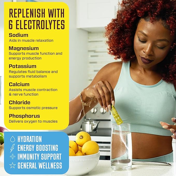 KEY NUTRIENTS Electrolytes Powder Packets - Refreshing Lemonade 20 Pack Hydration Packets - Travel Hydration Powder - Made in USA - No Sugar, No Calories, Gluten Free