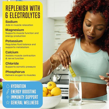 KEY NUTRIENTS Electrolytes Powder Packets - Refreshing Lemonade 20 Pack Hydration Packets - Travel Hydration Powder - Made in USA - No Sugar, No Calories, Gluten Free