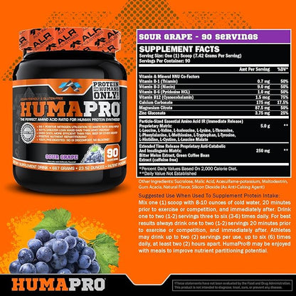 Humapro | Amino Acids Protein Matrix for Humans | 99% Utilization for Lean Muscle | Vegan, Gluten Free | 667g / 90 Servings (Sour Grape)