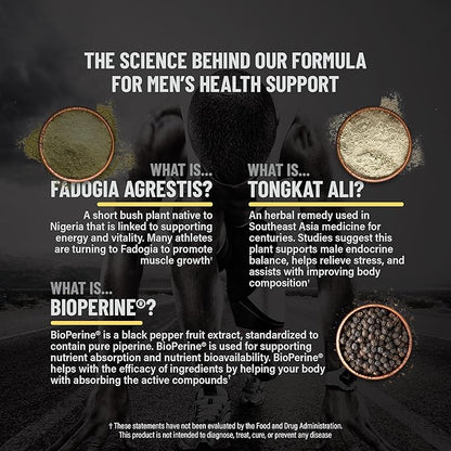 Tongkat Ali for Men (Longjack) Fadogia Agrestis and Tongkat Ali Supplement 1205mg per Serving with BioPerine, Tongat-ali for Men - 120 Capsules Tonkat-Ali Long Jack