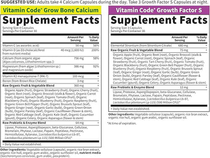 Garden of Life Calcium Supplement - Vitamin Code Grow Bone Made with Whole Foods, Strontium, Magnesium, K2 MK7, Vitamin D3 & C Plus Probiotics for Gut Health, 30 Day Supply