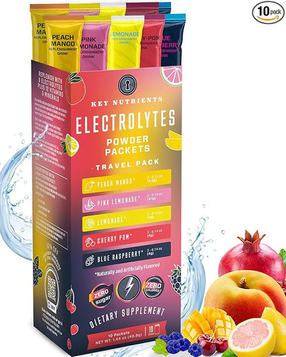 KEY NUTRIENTS Multivitamin Electrolytes Powder No Sugar - 5 Delicious Flavors Electrolyte Powder - Endurance & Energy Supplement - Hydration Powder - No Calories - 10 Servings - Made in USA