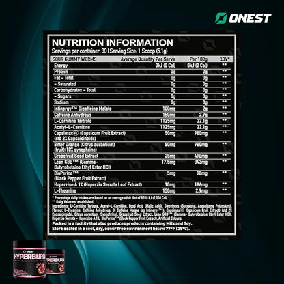 ONEST Hyperburn Thermogenic Powder – 153g (30 Servings) Enhanced Energy Boost & Performance Support Supplement, Sports Nutrition Protein Powder