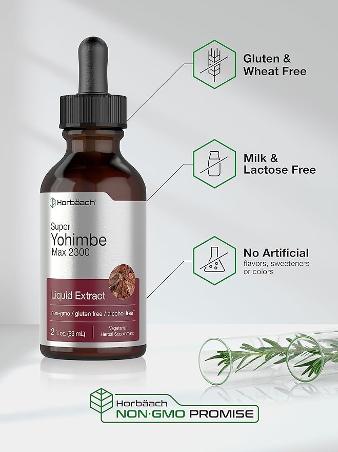 Horbäach Yohimbe Bark Liquid Extract | 2 Fl Oz | Supplement for Men and Women | Alcohol Free Tiincture Drops | Vegetarian, Non-GMO, and Gluten Free