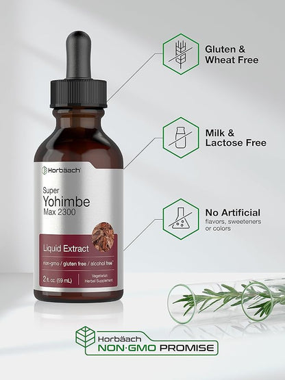 Horbäach Yohimbe Bark Liquid Extract | 2 Fl Oz | Supplement for Men and Women | Alcohol Free Tiincture Drops | Vegetarian, Non-GMO, and Gluten Free