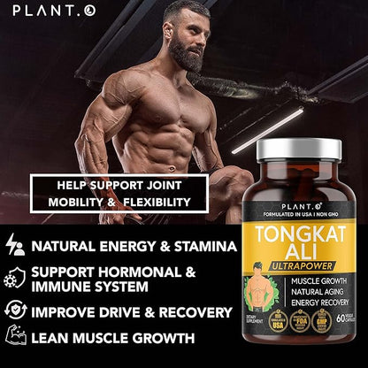 Tongkat Ali Ultrapower - Longjack Extract Supplement for Stamina, Strength, Endurance, Lean Muscle Growth & Recovery - Men's Pre Workout Supplement 60 Capsules Non GMO