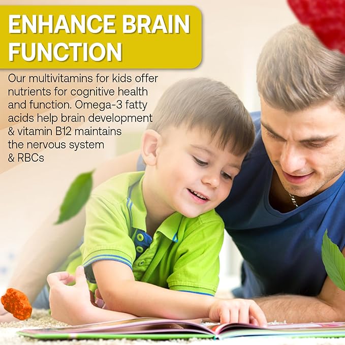 Kids Vitamin Gummies for Kids - Kids Multivitamin Gummies for Kids Immune Support, Muscle Function, & Cognitive Health, Gluten Free, Non-GMO, & Vegan Formula, Formulated in USA, Pack of 1