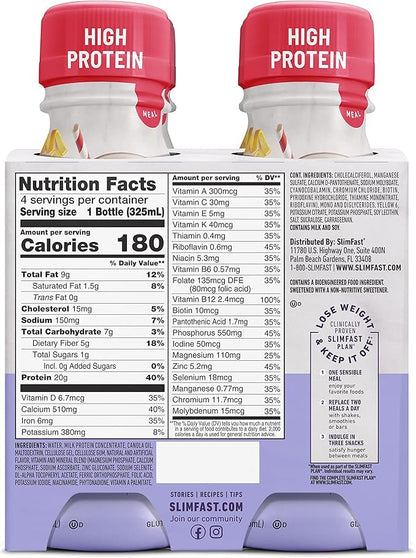 SlimFast Advanced Nutrition High Protein Meal Replacement Shake, Orange Cream Swirl, 20g of Ready to Drink Protein, 11 Fl. Oz Bottle, 4 Count (Pack of 3) (Packaging May Vary)