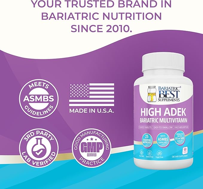 High A D E K Bariatric Multivitamin for Post DS/SADI Surgery, 25 Essential Nutrients for Post-Weight Loss Surgery, 60 Tablets, Meets ASMBS Guidelines for Bariatric Bypass