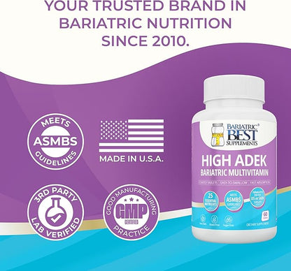 High A D E K Bariatric Multivitamin for Post DS/SADI Surgery, 25 Essential Nutrients for Post-Weight Loss Surgery, 60 Tablets, Meets ASMBS Guidelines for Bariatric Bypass