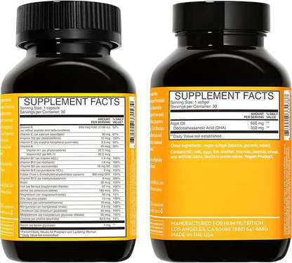 HUM Womb Service Prenatal & Postnatal Vitamins Combo Pack - OBGYN Formulated Vegan Prenatal Vitamins - Clean Daily Pre-to-Post Pregnancy Support with Choline