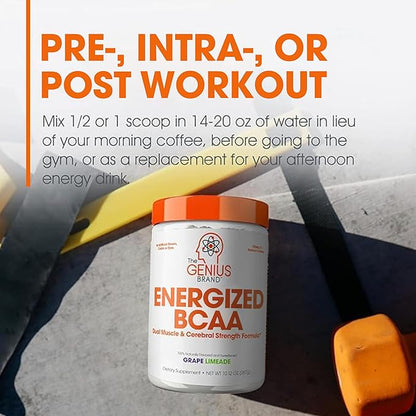 Genius BCAA Energy Powder, Grape Limeade - Nootropic Amino Acids & Muscle Recovery - Natural Vegan BCAAs Workout Supplement for Women & Men (Pre, Intra & Post Workout) - No Artificial Sweeteners