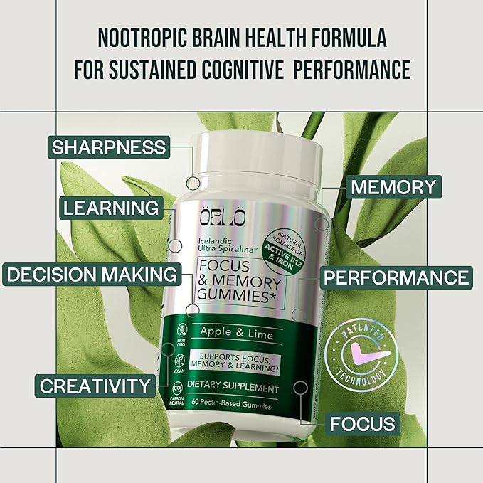 Orlo Focus & Memory Gummies – Nootropic Supplement for Adults with Lion’s Mane, L-Theanine, Phosphatidylserine, Spirulina, Vitamin B6 & B12 Methylcobalamin (60 Gummies)