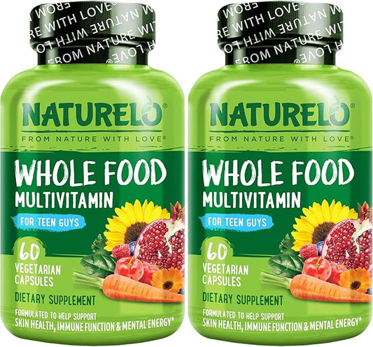 NATURELO Whole Food Multivitamin for Teenage Boys - Vitamins and Minerals Supplement for Active Kids - with Plant Extracts - Non-GMO - Vegan & Vegetarian - 60 Count (Pack of 2)