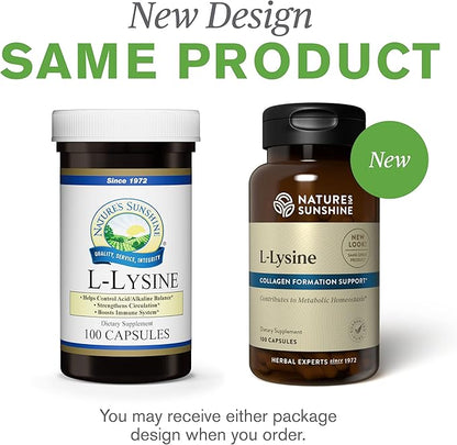 Nature's Sunshine L-Lysine, 100 Capsules | Essential Amino Acids Capsules with 474 mg of L-Lysine Hydrochloride to Help Your Body Control the Acid and Alkaline Balance