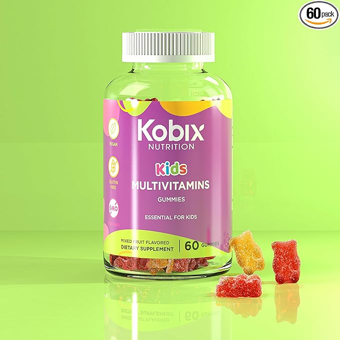 Kobix kids multivitamins gummies | vitaminas para niños | Kosher Non GMO - Vegan - Gluten free | 60 Gummies essential for kids