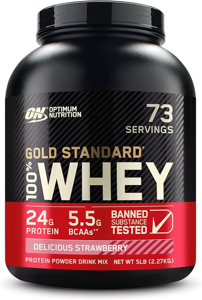 Optimum Nutrition Gold Standard 100% Whey Protein Powder, Delicious Strawberry, 5 Pound (Packaging May Vary)