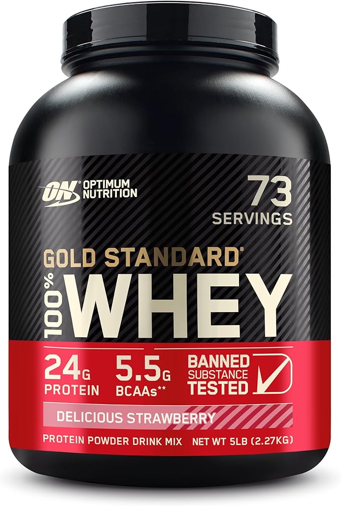 Optimum Nutrition Gold Standard 100% Whey Protein Powder, Delicious Strawberry, 5 Pound (Packaging May Vary)