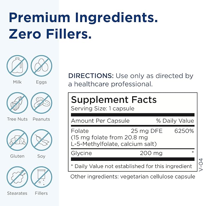 MethylPro 15mg L-Methylfolate - Professional Strength Active Methylfolate, 5-MTHF Supplement for Mood Support & Brain Health - Non-GMO + Gluten-Free with No Fillers (60 Capsules)