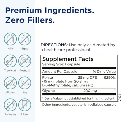 MethylPro 15mg L-Methylfolate - Professional Strength Active Methylfolate, 5-MTHF Supplement for Mood Support & Brain Health - Non-GMO + Gluten-Free with No Fillers (60 Capsules)