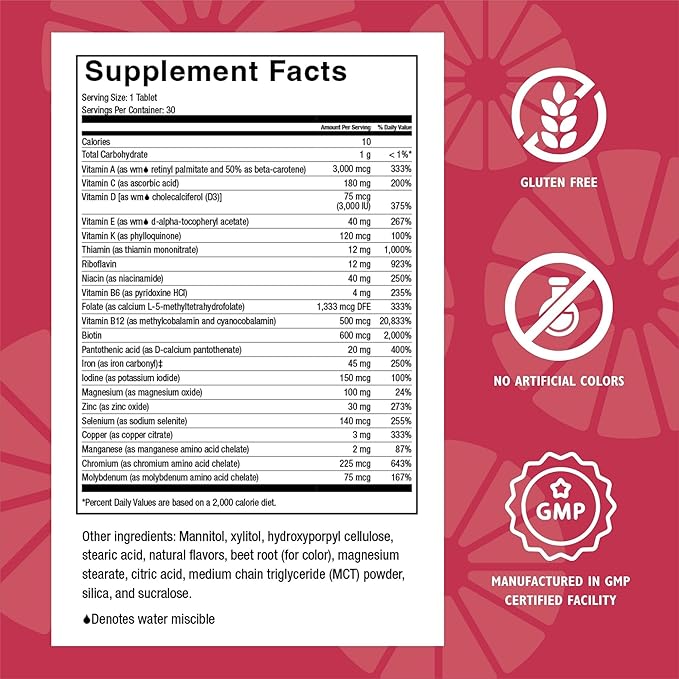 Celebrate Vitamins CelebrateONE 45 Chewables, 45mg Iron - One A Day Bariatric Multivitamin, Essential Vitamins & Minerals - Gastric Bypass & Sleeve Gastrectomy Supplement - Cherry (30 Tablets)