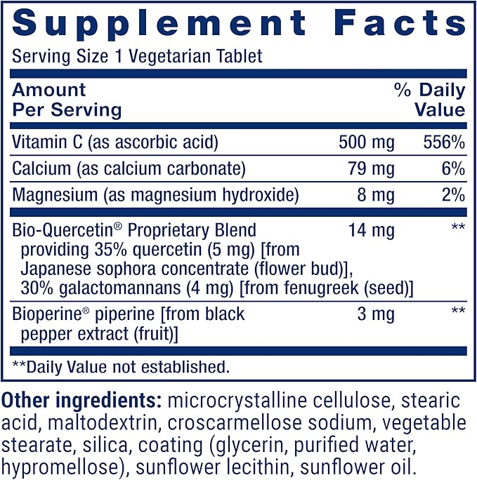 Life Extension Fast-C® and Bio-Quercetin®, Fast delivery and Absorption, Vitamin C, Fenugreek, Immune Support, Magnesium, Gluten-Free, Non-GMO, Vegetarian, 60 Tablets