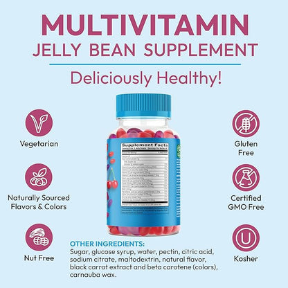 Multivitamin Jelly Bean Gummies with Zinc for Men and Women, Immune Support Dietary Supplements for Adults, Vegetarian, 120 Berry Blast Jelly Beans, Kosher