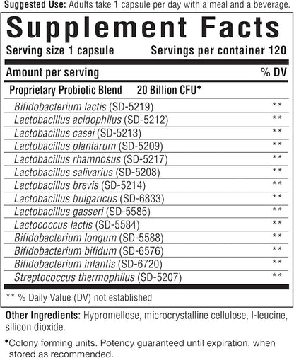 Innate Response Formulas Flora 20-14 Ultra Strength - Probiotic Supplement with 20 Billion CFU - 14 Probiotic Strains - Vegan and Non-GMO - Made Without 9 Food Allergens - 120 Caps